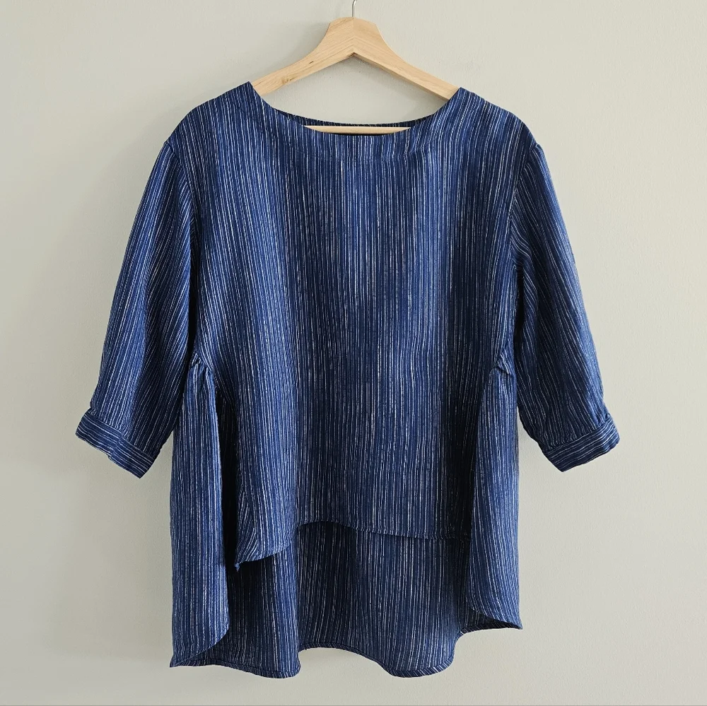 Lintico 100% Linen Florence Top Blue Women's Medium Striped Lagenlook - Picture 5 of 14